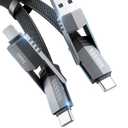 USB C Cable, [Baab Series] 4 in 1 100W USB C to USB C Cable 5ft Flat Nylon Braided Fast Charging Cord with Data Transfer Combo L/Type C/USB A Port for iPhone iPad MacBook