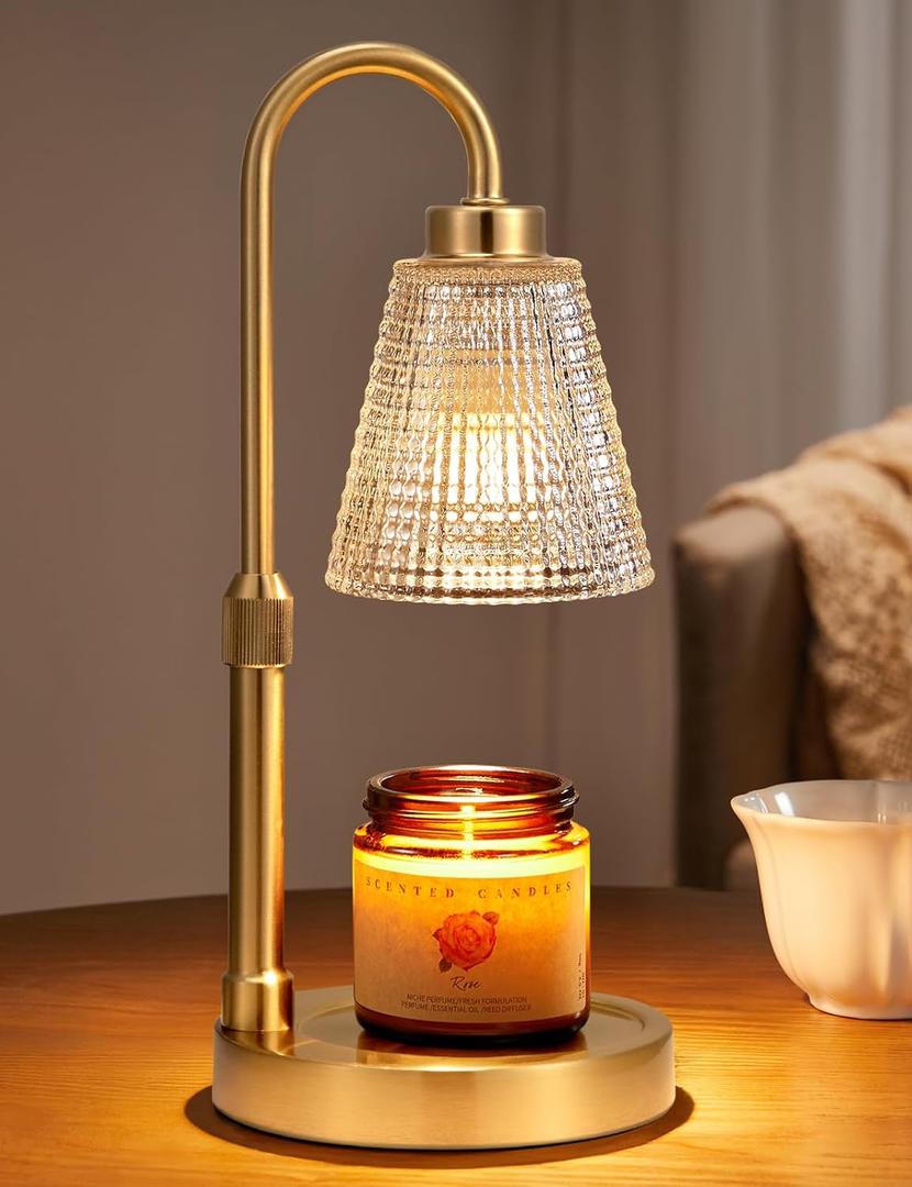 Innqoo Gold Candle Warmer Lamp with Timer, Dimmable Candle Warmer for Jar Candles, Height Adjustable Wax Melts Warmer, Birthday Gifts for Women Mom, House Warming Gifts New Home Decor