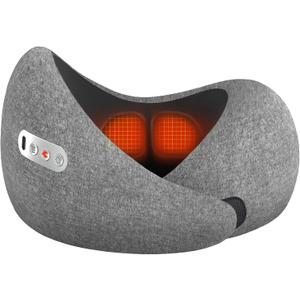 Travel Neck Pillow 3 in 1 with Heating and Massage, Memory Foam Cervical Pillow, Asymmetrical Sides Wireless Portable for Airplane Car Office, Skin-Friendly Cover360 Ergonomic Design
