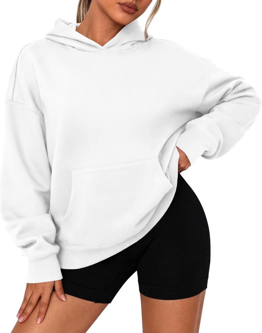 PRETTYGARDEN Womens Oversized Hoodies Fleece Sweatshirts Fall Fashion 2026 Long Sleeve Pullover Tops Y2k Winter Clothes (White,X-Large)