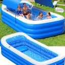 2026 Inflatable Pool with Canopy,Upgraded Blow Up Pool for Adults&Kids,Large Inflatable Pool with Seat and Big Backrest,Kiddie Pool with Shade,Kid Swimming Pool for Backyard 110"x63"x20"Blue