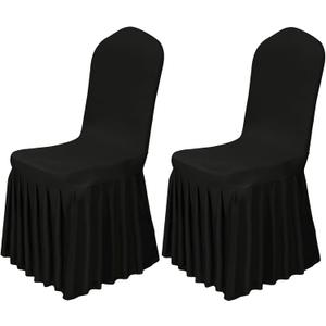 Babenest 2pcs Chair Cover with Long Skirt, Washable Universal Parson Chair Protector, Anti-Dirty Stretchy Dining Room Skirted Chair Slipcover Extended Version for Home, Hotel, Ceremony, Party(Black)