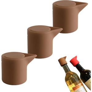 Ultimate Leakproof Wine & Champagne Stopper Set - Durable Silicone Beverage Bottle Sealers, Airtight Portable Wine Savers for Home, Bar, Restaurant, Festivals & New Year Celebrations 3PCS (Brown)
