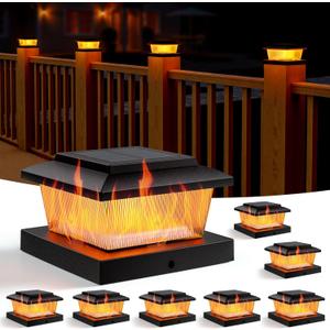 APONUO 8 Pack Solar Flame Post Cap Lights, Flickering Flame & Warm White Modes, IP64 Waterproof SMD LED for 4x4 Wood/Vinyl Posts, Auto On/Off Solar Powered, Outdoor Deck Yard Fence Decor, Black APONUO 8 Pack Solar Flame Post Cap Lights, Flickering Flame & Warm White Modes, IP64 Waterproof SMD LED for 4x4 Wood/Vinyl Posts, Auto On/Off Solar Powered, Outdoor Deck Yard Fence Decor, Black