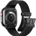 Magnetic Leather Bands Compatible with Apple Watch 49mm 46mm 45mm 44mm 42mm 41mm 40mm 38mm for Men Women, Genuine Leather with Magnetic Buckle for iWatch Ultra 1/2 Series SE/10/9/8/7/6/5/4/3 (Black&Black clasp)