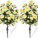 Lunmon 2 Pack 3ft Artificial Camellia Plants Tree 36" Faux Camellia Flower with Spike UV Resistant Realistic Fake Floral Blooming Bush for Indoor Outdoor Front Door Porch Backyard Garden, Yellow