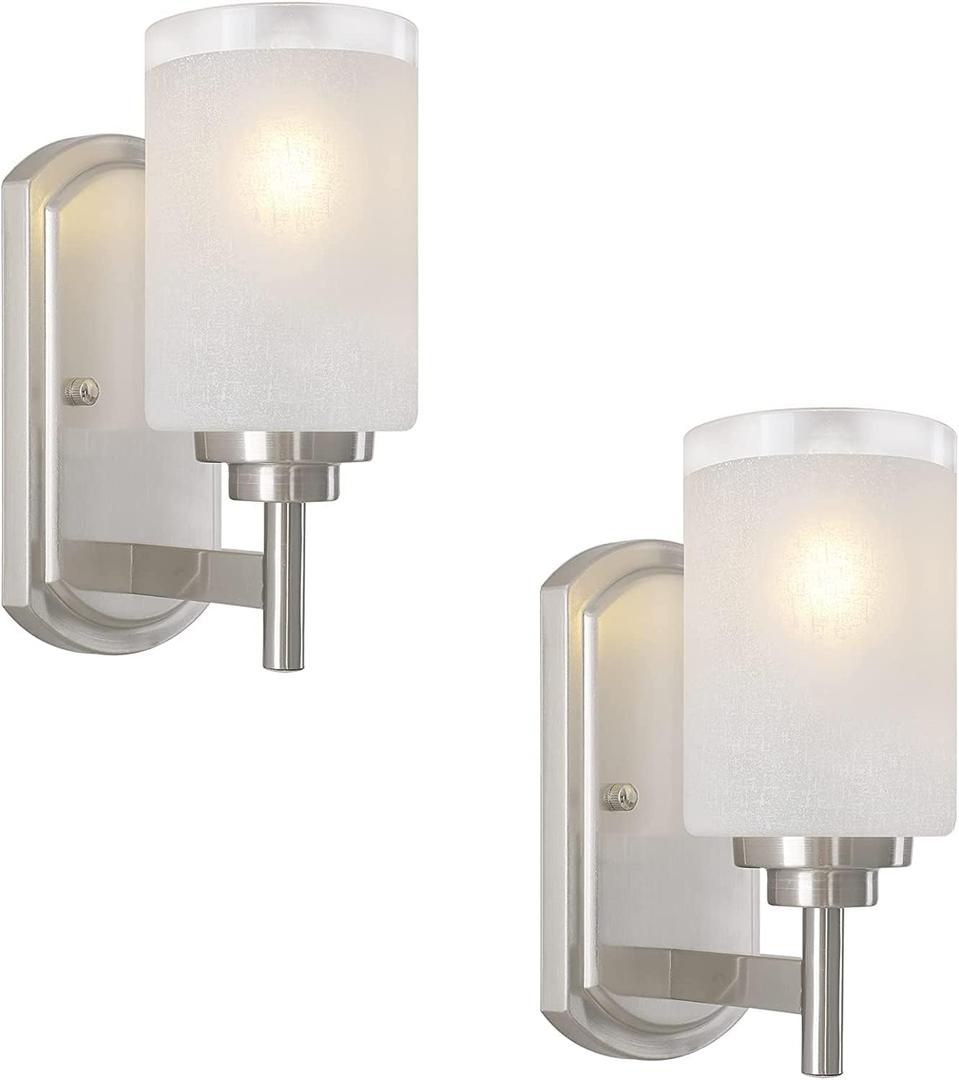 Sconces Wall Lighting Set of Two Bathrooom Vanity Light Brushed Nickel 2 Pack Modern Wall Light Fixtures with Frosted Glass Shade for Porch Bedroom Hallway