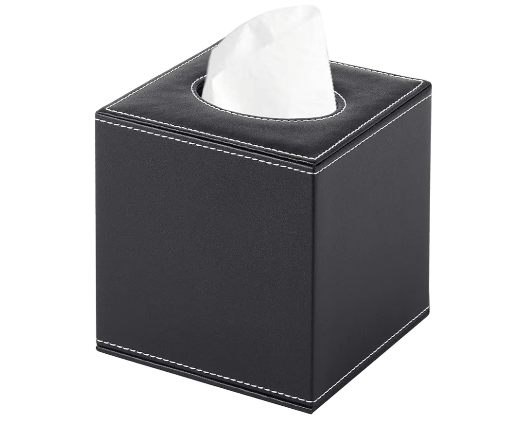PU Leather Tissue Box Cover Square,Upgrade Large Size Napkin Holder Pumping Paper Case Dispenser,Facial Tissue Holder with Magnetic Bottom for Home Office Car Hotel Restaurant Black (Black-1)