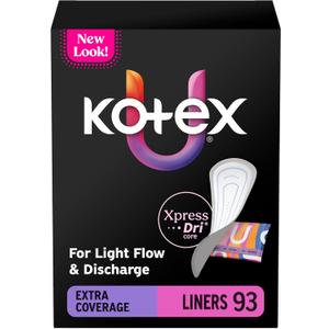 Kotex Absorbent Wrapped Liners, Light Absorbency, Extra Coverage, 93 Count 