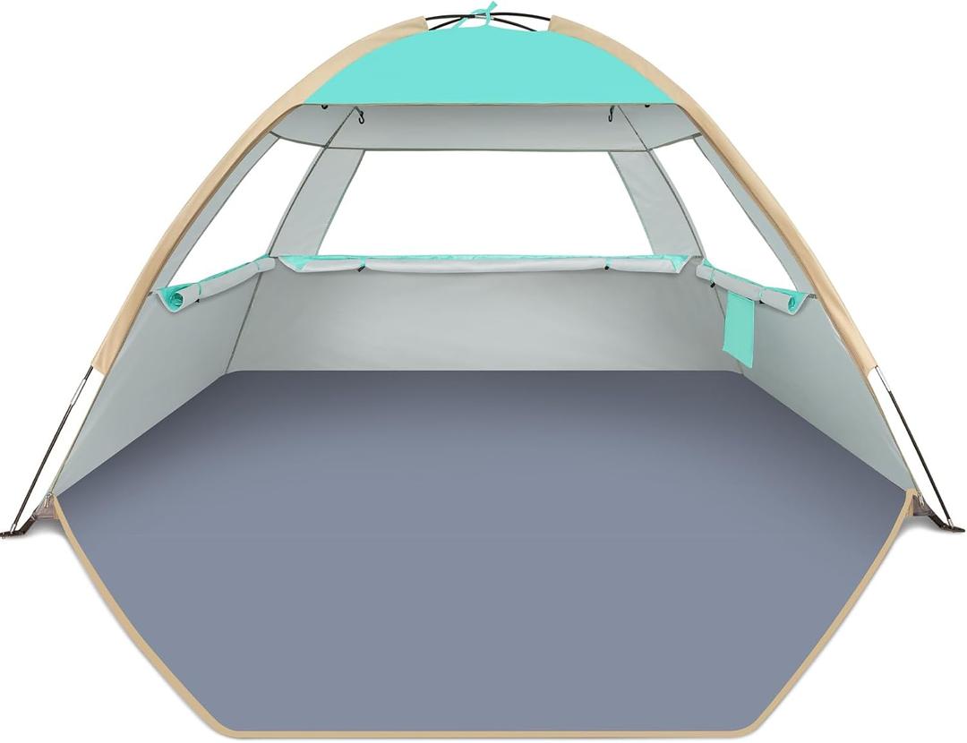 Gorich Beach Tent Sun Shelter for 3/4-5/6-7/8-10 Person with UPF 50 UV Protection, Lightweight & Easy Setup Beach Shade Canopy, Portable Beach Shade Tent Beach Cabana (Turquoise)