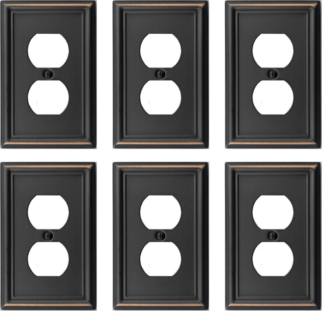 OKAWYC Single Duplex Outlet Light Switch Cover Luca Metal Wall Plate, 6-Pack Aged Bronze 1 Gang, Oil Rubbed Bronze for Receptacle Light Switch, Switch Cover Decorative Wallplate, Durable