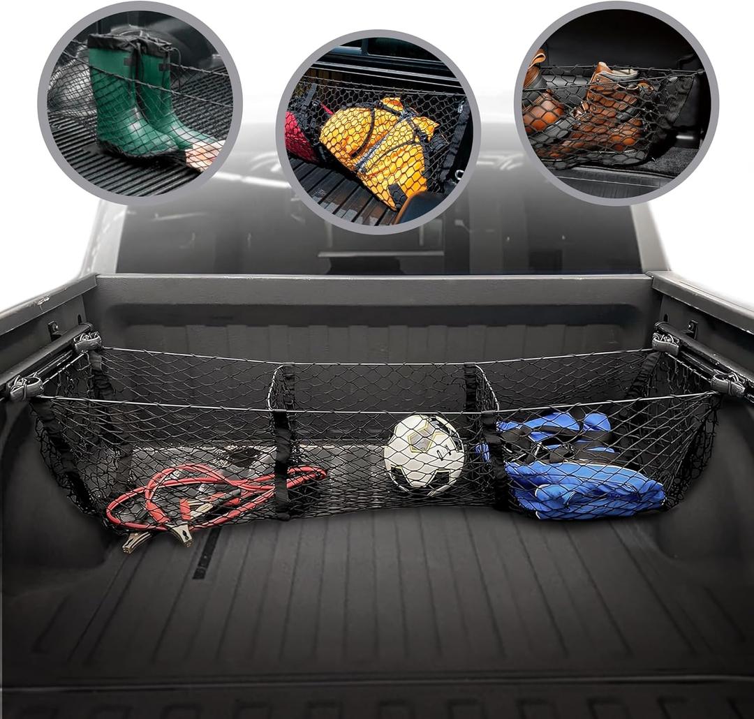 Envelope Style Trunk Cargo Net with 3 Pockets for Ram 1500 2019-2025 - Car Accessories - Premium Trunk Organizers and Storage - Cargo Net for SUV Truck - Best Carrier Organizer for Ram 1500, 16x42