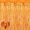 4 Pack Orange Fringe Curtain Backdrop, 3.2Ft x 8.2Ft Metallic Tinsel Foil Fringe Streamers Background for Photo Booth Birthday Wedding Baby Shower Party Thanksgiving Christmas Decorations