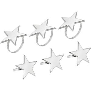 uxcell Metal Napkin Rings Set of 6, Star Napkin Ring Holder Buckle for Dining Table Decorations Wedding Birthday Holiday Party, Silver Tone