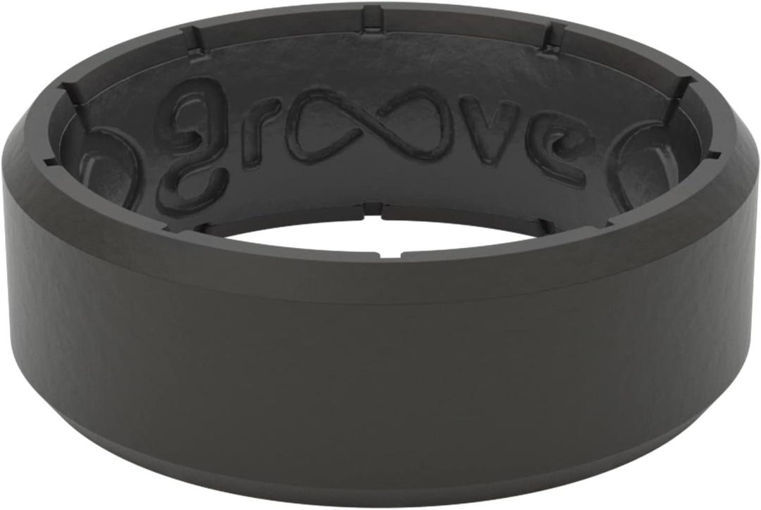 Groove Life Edge Silicone Ring - Breathable Rubber Wedding Rings for Men, Unique Design, Comfort Fit Ring (Black)