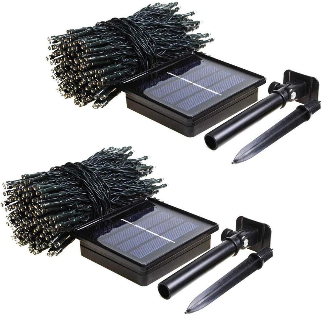 2-Pack Each 200LED 72FT Solar String Lights Outdoor Waterproof, Upgraded Green Wire Solar Christmas Lights Outdoor, 8 Modes Fairy Lights for Party Christmas Decorations Wedding Tree (Yellow) (Green,Warm White)