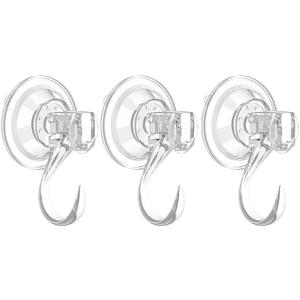 3 Pack Clear Suction Cup Hooks, Heavy-Duty Reusable Wreath Hangers for Glass Windows Smooth Doors, Waterproof Suction Cup Hooks for Shower Bathroom kitchenware and Christmas Wreaths,Up to 15 lbs (3)