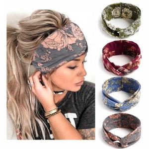 Boho Headbands For Women Fashion Criss Cross Hair Bands Stretch Turban Knot Head Bands Yoga Running Sweatband Elastic Headband Stylish Wrap Headbands Hair Accessories for Teen Girls 4 Pack