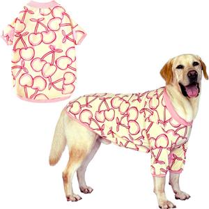 Dog Cherry T Shirts Pink Long Sleeve White Shirt Pajamas Pets Soft Cotton Apparel Clothes for Extra Large Dogs, 3XL Cherry