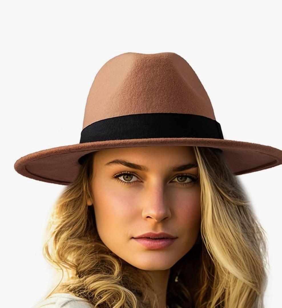 Felt Wide Brim Fedora Hats for Women Men, with Band Belt Buckle, Adjustable