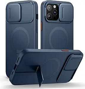 SURITCH for iPhone 13 Pro Max/12 Pro Max Case with Magnetic Camera Slide Cover and Adjustable Kickstand, Compatible with MagSafe, Shockproof Bumper Case Slim Protective Cover 6.7 Inch, Blue