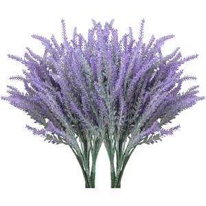 10 Bundles Fake Flowers Artificial Lavender Faux Plastic Plants Purple Flowers for Home Wedding Kitchen Garden Patio Porch Window Box Office Table Centerpieces Indoor Outdoor Decor, Purple