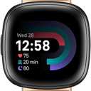 JR.DM Gold Watch Bands for Women Compatible with Fitbit Versa 4/Versa 3/Fitbit Sense 2/Sense Band Adjustable Metal Strap Cowboy Steel Chain Bracelet (A7 Rose Gold)