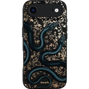 SCORPIFY for iPhone 17 Air Case [Compatible with MagSafe] with Matte Black Double Snake Design, Cute Magnetic Phone Cover for Women Girls and Men, Slim Shockproof Bumper with Gold Accents