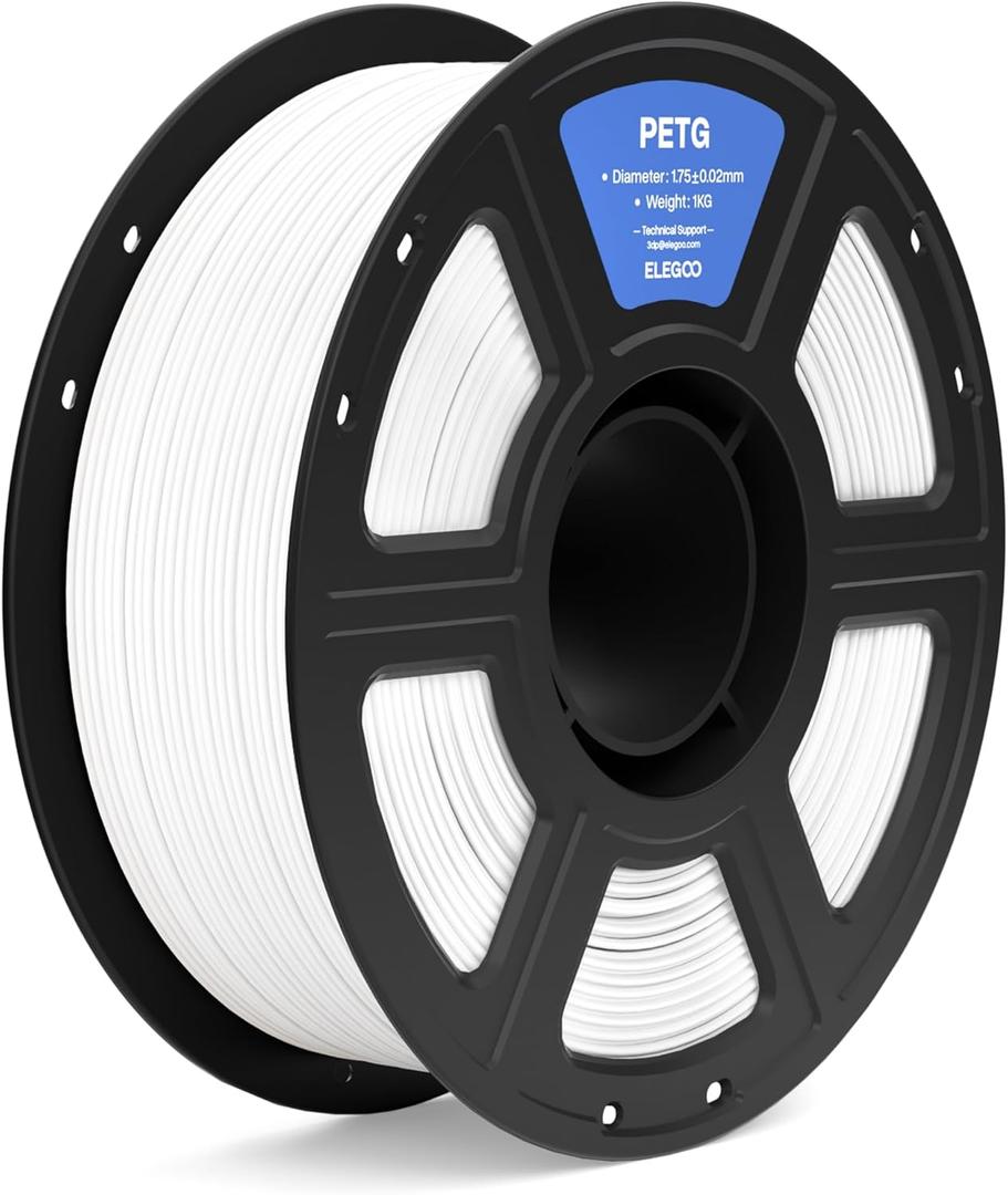 ELEGOO PETG Filament 1.75mm White 1KG, 3D Printer Filament Dimensional Accuracy +/- 0.02 mm, 1kg Spool(2.2lbs) Fits for Most FDM 3D Printers
