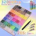 40 Colors Jelly Rhinestones for Bedazzling, 3mm 32000Pcs Multicolor Resin Flatback Gems for Diamond Art, Bedazzler Kit with 3Pcs 10ml B7000 Jewelry Glue for Crafting Book Shoes Nail Art