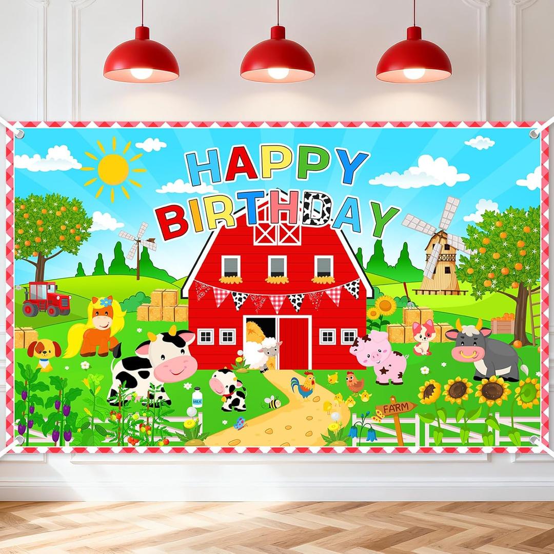 Mocsicka Farm Birthday Party Decorations Banner Farm Animals Barn Birthday Backdrop Barnyard Animal Themed Party Supplies Photo Background (6x3.6ft)