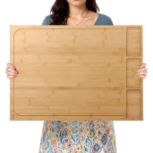 Extra Large Bamboo Cutting Board MultiPurpose Noodle Board & Stove Cover with Detachable Legs, Deep Juice Groove, Butcher Block & Charcuterie Serving Tray for Kitchen or Restaurant, 30 x 21 in, Natural Color of Bamboo 