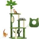 61" Cat Tree for with Green Leaves, Multi-Level Large Cat Tower with Hammock, Plush Cat House with Hang Ball Toy and Sisal Scratching Posts Furniture, Green