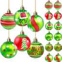 2.4inch Red Green Christmas Ball Ornaments 12PCS Glittering Hanging Bulbs Pendants Elf Shatterproof Christmas Balls Red Green Xmas Baubles for Holiday Xmas Tree Home Indoor Decors