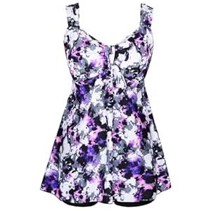 DANIFY Plus Size Swimsuit for Women Tankini Swimdress Tummy Control Swimwear Two Piece Bathing Suit with Shorts (14, Hs32 Floral)