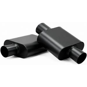 3" ID Center/Center Single Chamber Muffler Pair - Aggressive Deep Sound, Aluminized Steel, Welded/Clamp-On (13" Total Length)