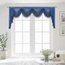 Navy Blue Sheer Window Curtains Valance for Living Room Waterfall Swag Valance Topper Curtains for Bedroom Rod Pocket Valance Curtains (1 Panel, W110 Inch)