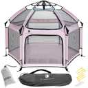 POP 'N GO PLAYPEN - Indoor & Outdoor Baby Playpen for Babies and Toddlers - Baby Beach Tent, Foldable, Portable W/Canopy, Travel Bag, & Mosquito Net - Pop Up Pack and Play Tent (Lavender)
