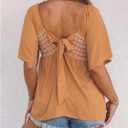 MakeMeChic Women's Shirred Square Neck Babydoll Shirt Tie Backless Half Sleeve Blouse Peplum Top (S)