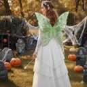 Fairy Wings for AdultsFairy Costume Set with Floral Garland, Fairy Hair Tinsel, Wand & Elf Ears  29"x21" Organza Butterfly Wings  Ideal for Cosplay, Party, Green