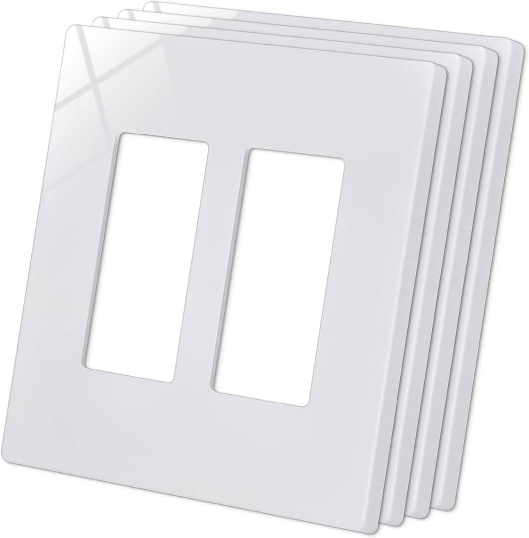 CML Screwless Wall Plate Cover, 2-Gang Mid-Size 4.88" x 4.94", Midway Double Faceplate Cover for Decorator Receptacle Outlet & Switch, UL Listed, 4 Pack, White