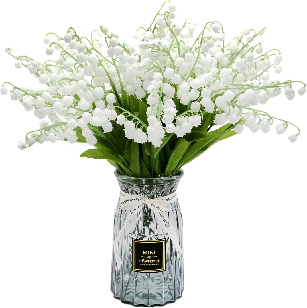 Hananona 12 Pcs Artificial Lily of The Valley Faux White Bell Flowers Wind Chime Orchid Wedding Bouquet, May Flower for Home Garden Wedding Party (12)