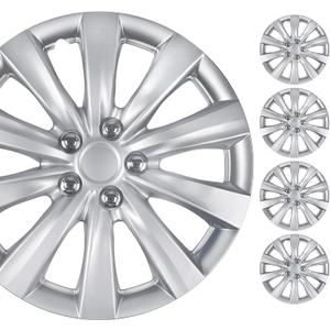 BDK 16 Inch Hubcaps Set of 4 - OEM Replacement Snap-On Wheel Rim Covers - Universal Fit Car Wheel Cover for Cars, Trucks, SUV, Vans Durable ABS Silver 10-Spoke Hub-Cap Car Accessories Exterior