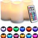 Flameless LED Candles with RGB Lighting ,3A Battery Operated(Battery not Included) 12 Color Remote Control Votive Candles for Home Decor, Parties, Halloween, Christmas,4" Pillar Candles Pack of 3