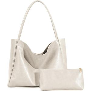VOCUS Tote Bag for Women 2Pcs Large Casual PU Weekender Bag Soft Vegan Leather Shoulder Hobo Handbag Purse Travel Oversize (Beige)