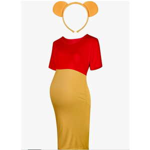 Geyoga 2 Pcs Halloween Bear Costume Kit Red and Yellow Maternity Dress Ear Costume Headband Ear Hair Hoop for Cosplay