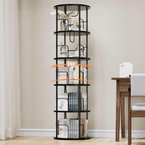 ALLSTAND 5 Tier Rotating Bookshelf, 360 Display Stackable Spinning Bookshelf Tower, Corner Bookshelf Tall Floor Standing Swivel Bookcase Narrow Storage Organizer for Bedroom, Living Room, Black