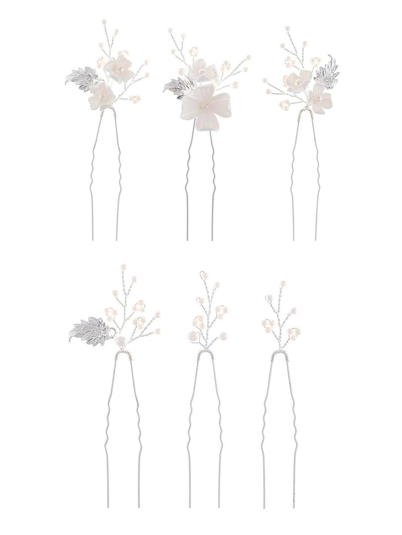 SELFCLOUD Handmade Pearl Bridal Wedding Hair Pins 4Pcs White Flower Gold Leaf Pearls Clips Bridal Hair Accessories for Women Brides Bridesmaid