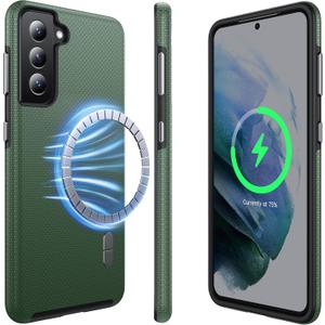 Strong Magnetic for Samsung Galaxy S21 Case Compatible with MagSafe [2024 Upgraded] [Dual Layer Heavy Duty] [Military Shockproof] Rugged Case for Samsung Galaxy S21 Phone Case Slim, Forest Green