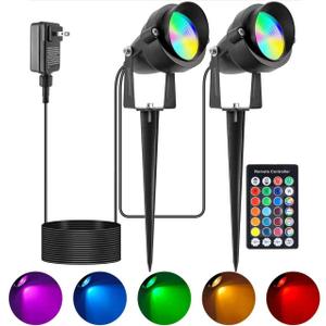 Outdoor Christmas Spot Lights with Timer, 10W Metal RGB LED Landscape Spotlights with 16 Color Changing for Yard, House, Garden, Holiday Decor (1 Light)